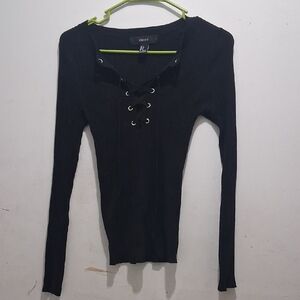 Forever 21 Black Lace-Up Top